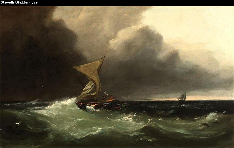 Gideon Jacques Denny Shipwrecked figures signaling to a distant sailing ship, oil painting by Gideon Jacques Denny